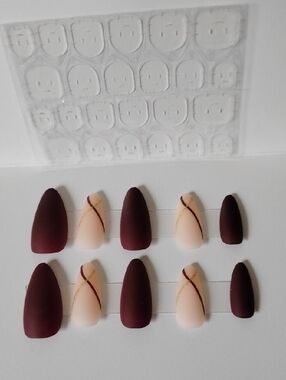 Matte Burgundy and Nude Press-On Nail Set